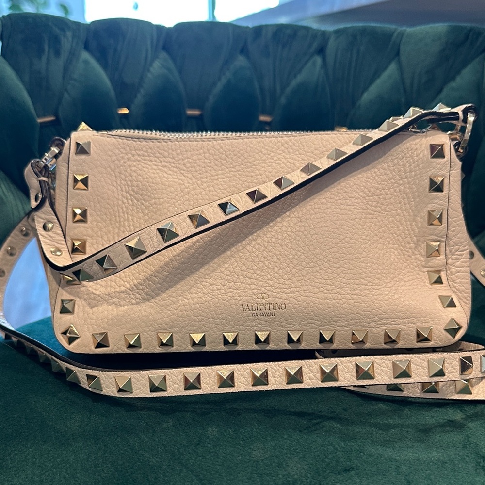 Valentino Cream Crossbody Bag with Studs